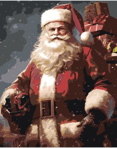 Картина по номерам Новогодняя Дед Мороз с подарками 4 Цветное