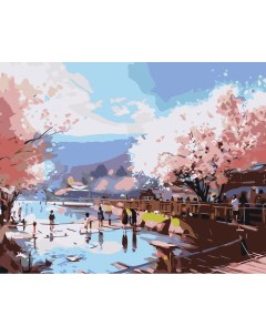 Картина по номерам Цветущая сакура в японском саду Цветное