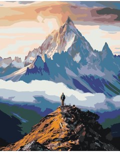 Картина по номерам Природа Горный пейзаж с человеком на фоне вершины Цветное