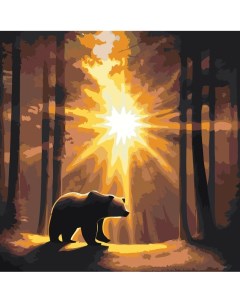 Картина по номерам Медведь на фоне закатного солнца Цветное