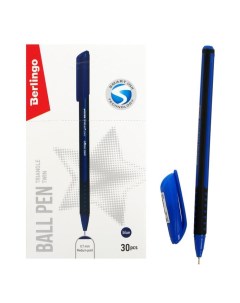 Ручка шариковая Triangle Twin 0 7 мм игольчатый стержень синяя 309748 30 шт Berlingo