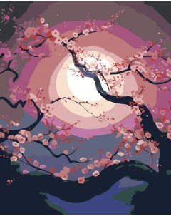 Картина по номерам Цветущая сакура в лунном свете Цветное