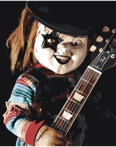 Картина по номерам Страшная кукла Чаки с гитарой Цветное