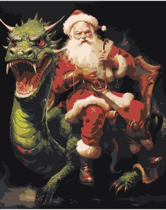 Картина по номерам Новогодняя Дед Мороз на зеленом драконе Цветное