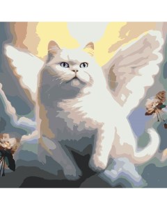 Картина по номерам Толстый белый кот ангел 2 Цветное
