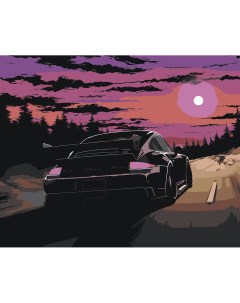 Картина по номерам Машины Порше в неоновом свете Цветное
