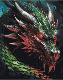 Картина по номерам Рогатый зеленый дракон Цветное
