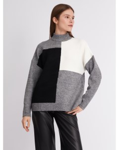 Вязаный свитер в стиле колор блок с воротником стойкой Zolla