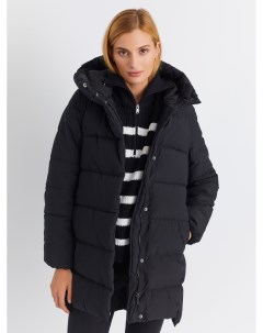 Тёплая стёганая куртка пальто удлинённого фасона с капюшоном Zolla