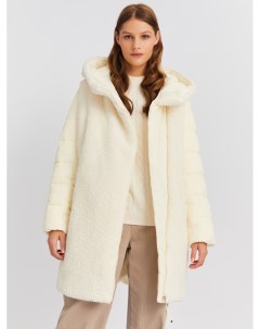 Тёплая куртка пальто с капюшоном и отделкой из экомеха Zolla