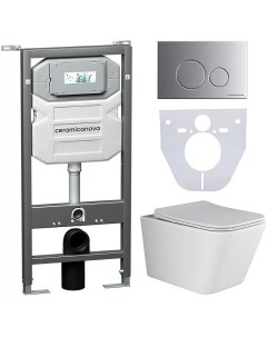 Комплект Унитаз подвесной Metric CN3007 безободковый, с микролифтом + Инсталляция Envision CN1001M + Кнопка Round, матовый хром Ceramica nova