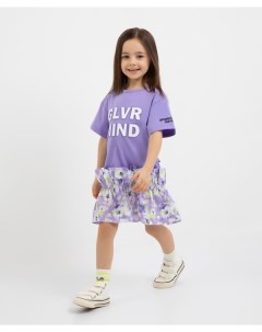 Платье из трикотажа и текстиля фиолетовое для девочек Gulliver