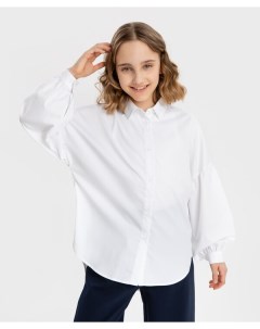 Блузка со спущенным плечом и объемными рукавами белая Button blue