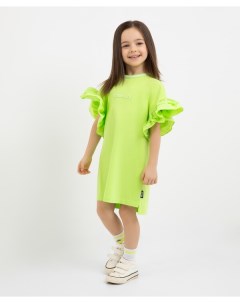 Платье трикотажное яркое с короткими рукавами воланами салатовое для девочек Gulliver