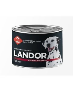 Полнорационный консервированный влажный корм для собак всех пород Ягненок с брусникой 200 г Landor