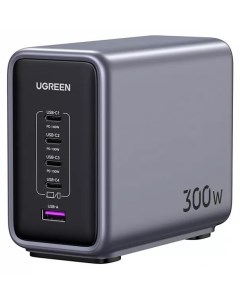 Сетевое зарядное устройство UGREEN Nexode CD333 300 Вт, USB, EU, 4xUSB type-C, Quick Charge, PD, серый (90903B), кабель сетевой 2м/Type-C 1.5м Ugreen