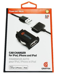 Автомобильное зарядное устройство iPad PowerJolt Micro USB 1А кабель Apple 30 pin черный GC23095 Griffin