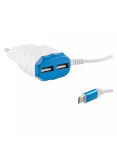 Сетевое зарядное устройство 2xUSB EU белый синий УТ000023169 кабель micro USB Red line