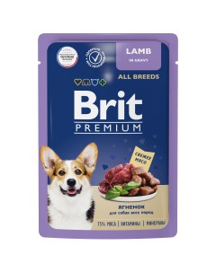 Premium пауч для взрослых собак всех пород кусочки в соусе Ягненок 85 г Brit*