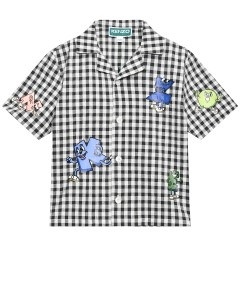 Рубашка в клетку с буквами и логотипом на спине Kenzo