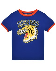Футболка с принтом тигр и лого синяя Kenzo