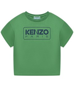 Футболка с логотипом на груди зеленая Kenzo
