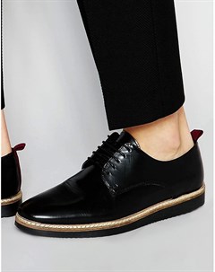 Черные кожаные туфли дерби с красными петельками на заднике Asos