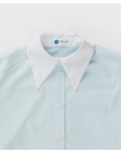 Блузка укороченная с белым воротником голубая Button blue