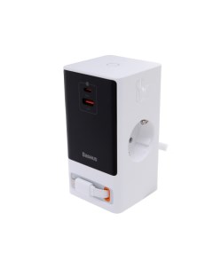 Зарядное устройство OS PowerCombo Digital PowerStrip 2AC 1U 1C Retractable C 65W Smart Version White Baseus