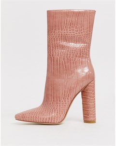 Светло розовые полусапожки с эффектом крокодиловой кожи на блочном каблуке Simmi London Katarina Simmi shoes