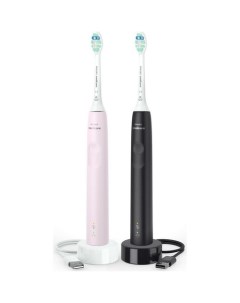 Набор электрических зубных щеток Sonicare HX3675 15 насадки для щётки 2шт цвет черный и розовый Philips