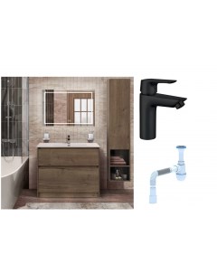 Комплект Мебель для ванной Kraft 100 Смеситель Aquanet Static AF330 10B для раковины чёрный Сифон Ан Belbagno