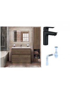 Комплект Мебель для ванной Kraft 100 Смеситель Aquanet Static AF330 10B для раковины чёрный Сифон Ан Belbagno