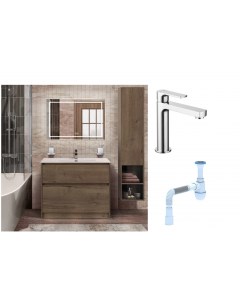 Комплект Мебель для ванной Kraft 100 Смеситель Lemark plus Grace LM1537C для раковины хром Сифон Ани Belbagno