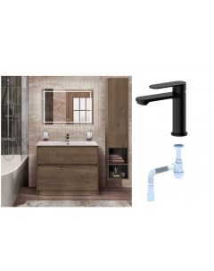 Комплект Мебель для ванной Kraft 100 Смеситель для раковины Haiba HB10590 7 черный Сифон АниПласт Belbagno