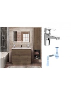 Комплект Мебель для ванной Kraft 100 Смеситель Bravat Alfa F1120178CP для раковины хром Сифон АниПла Belbagno