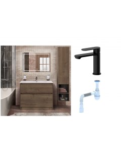 Комплект Мебель для ванной Kraft 100 Смеситель для раковины Haiba HB10590 7 черный Сифон АниПласт Belbagno