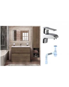 Комплект Мебель для ванной Kraft 100 Смеситель Agger Right A2902100 для раковины хром Сифон АниПласт Belbagno