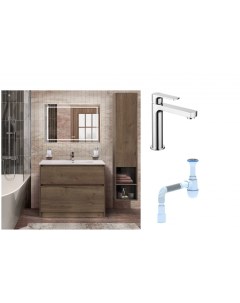 Комплект Мебель для ванной Kraft 100 Смеситель Lemark plus Grace LM1537C для раковины хром Сифон Ани Belbagno