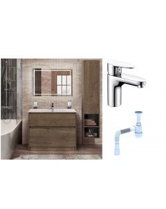Комплект Мебель для ванной Kraft 100 Смеситель Wasserkraft Leine 3503 для раковины хром Сифон АниПла Belbagno