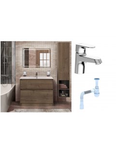 Комплект Мебель для ванной Kraft 100 Смеситель Bravat Alfa F1120178CP для раковины хром Сифон АниПла Belbagno
