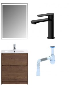 Комплект Мебель для ванной Kraft 60 Смеситель для раковины Haiba HB10590 7 черный Сифон АниПласт Belbagno