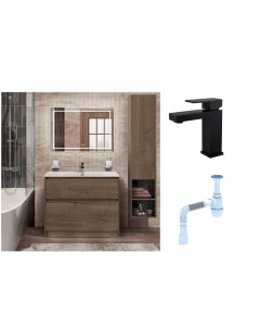 Комплект Мебель для ванной Kraft 100 Смеситель Haiba HB10803 7 черный Сифон АниПласт Belbagno