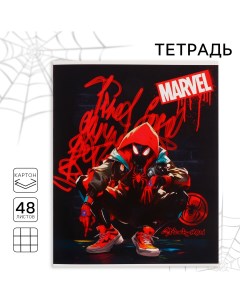 Тетрадь 48 листов в клетку картонная обложка человек паук Marvel