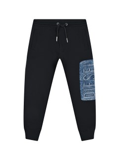 Черные спортивные брюки с джинсовым лого Diesel