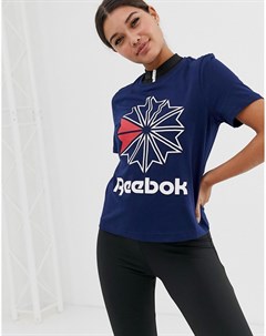 Темно синяя футболка с большим логотипом Reebok classics
