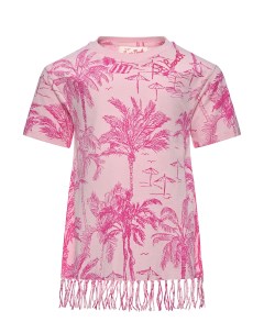 Платье футболка с бахромой и принтом пальмы розовое Saint barth