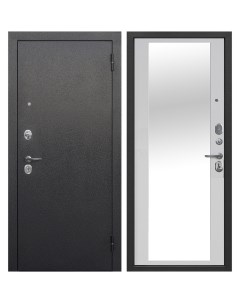 Дверь входная Гарда правая антик серебро белый ясень с зеркалом 960х2050 мм Ferroni