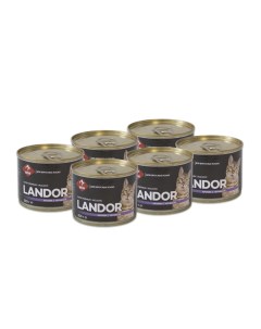 Полнорационный консервированный влажный корм для взрослых кошек Кролик и черника 200 г упаковка 6 шт Landor