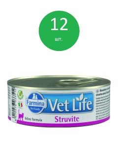 Vet Life Cat Struvite консервы для кошек для растворения струвитных уролитов Курица 85 г упаковка 12 Farmina vet life